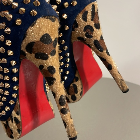 Lady peep studded leopard blue suede open toe heels - Picture 9 of 14